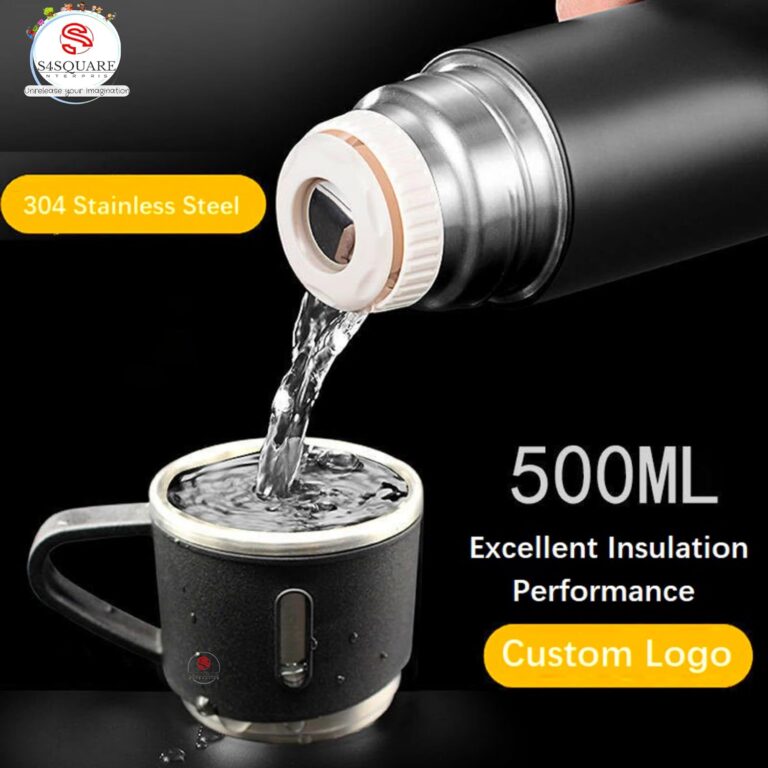 Premium Stainless Steel 1 Bottle & 3 Mug Vacuum Flask Set