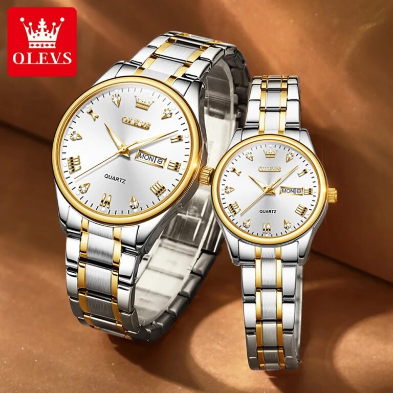 OLEVS 5563 Waterproof Stainless Steel fashionable white Couple watches
