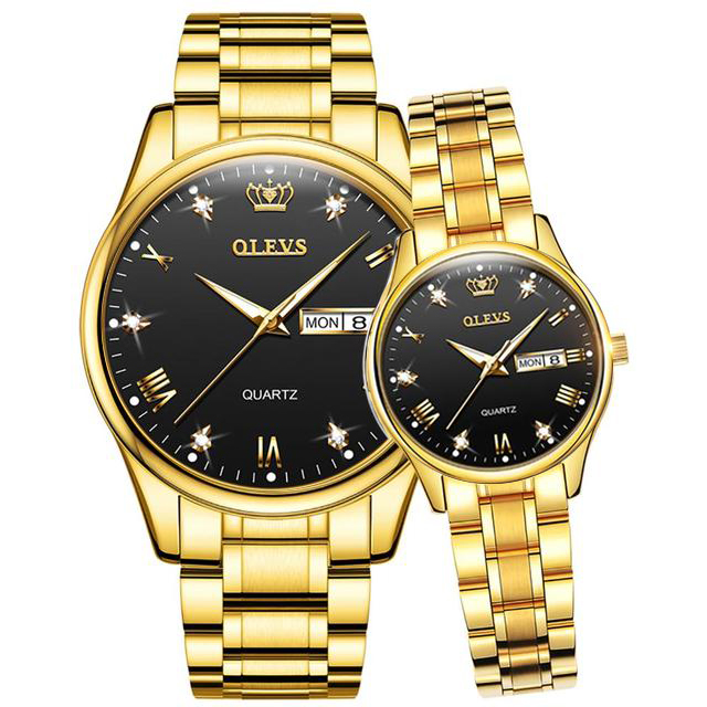 Olevs Water Resistance Stainless Steel fashionable Black Couple watches