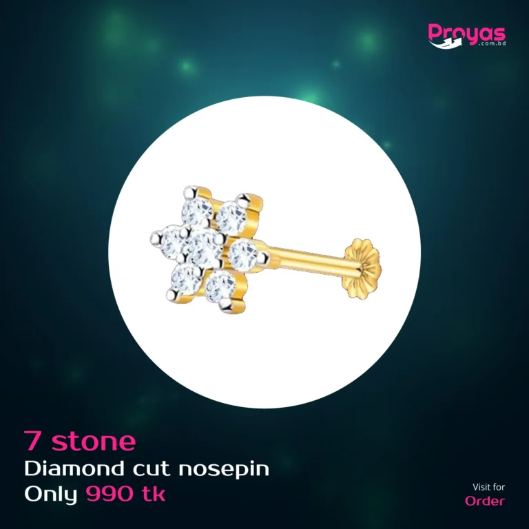 Diamond Cut Radium Zirconia 7 Stone Round Nose Pin (With gift box)