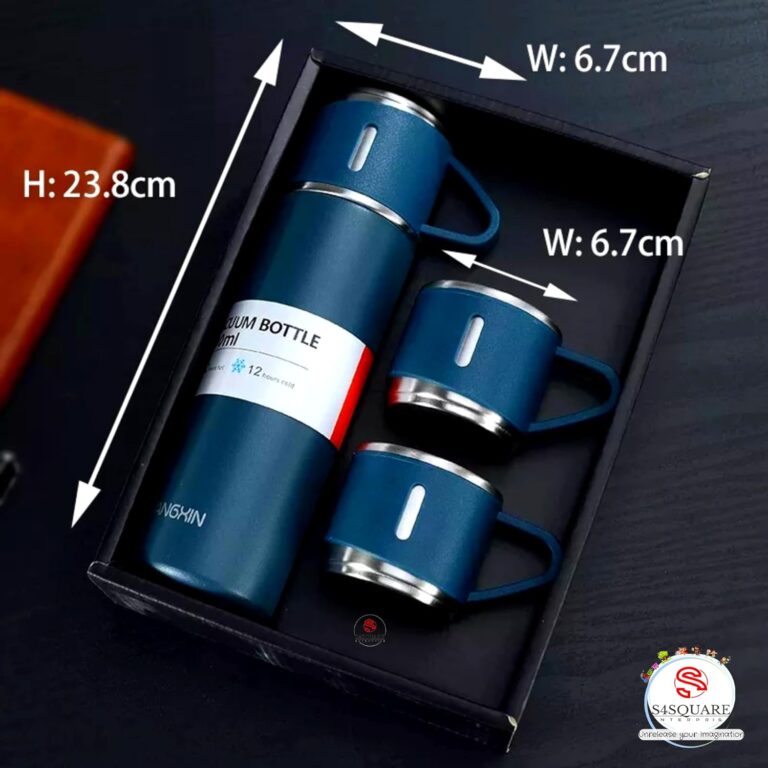Premium Stainless Steel 1 Bottle & 3 Mug Vacuum Flask Set