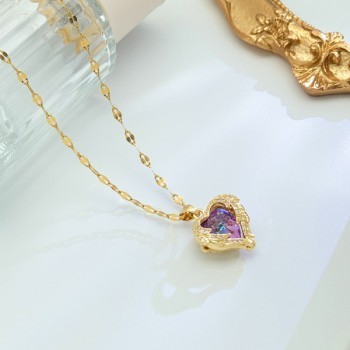 Colorful Ocean Heart Pendant Titanium Steel Necklace Female Korean Version