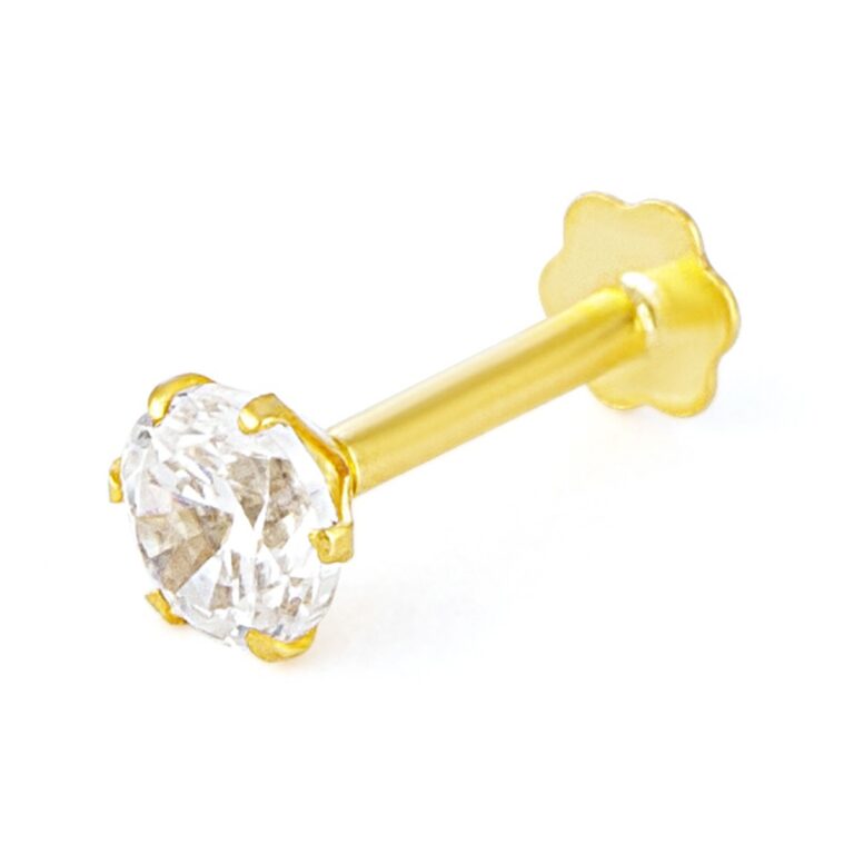 diamond Cut Radium Zirconia Stone Nose Pin One Stone 18mm (With gift box)